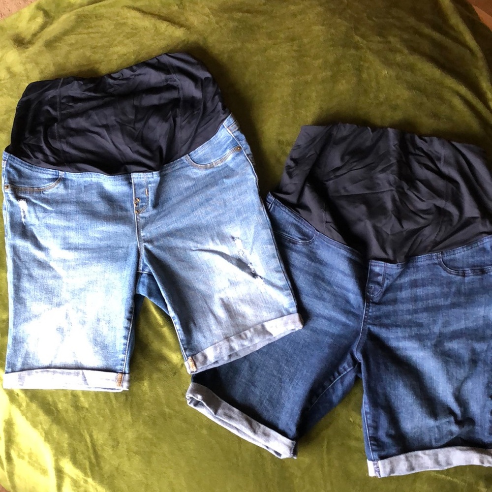 Jean Bermuda maternity shorts x 2